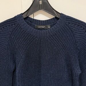 Lauren Ralph Lauren Women’s Pull Over Navy Ribbed Sweater Linen/Viscose,Petite M